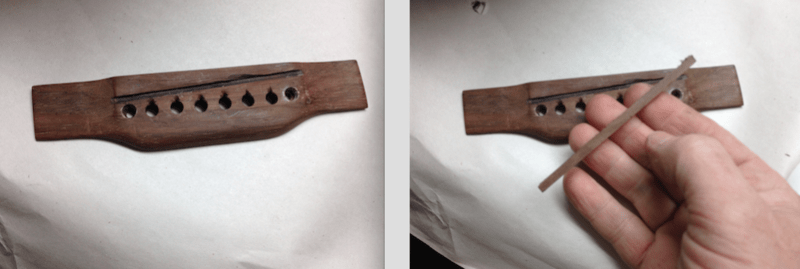 Reslotting a planed-down Gibson guitar bridge